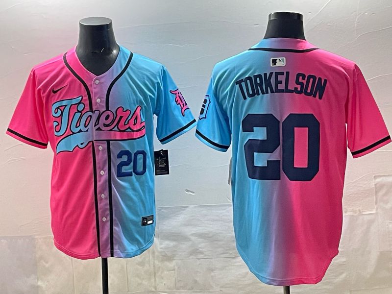 Men 2025 Detroit Tigers 20 Torkelson Blue pink Game Nike MLB Jersey style 03